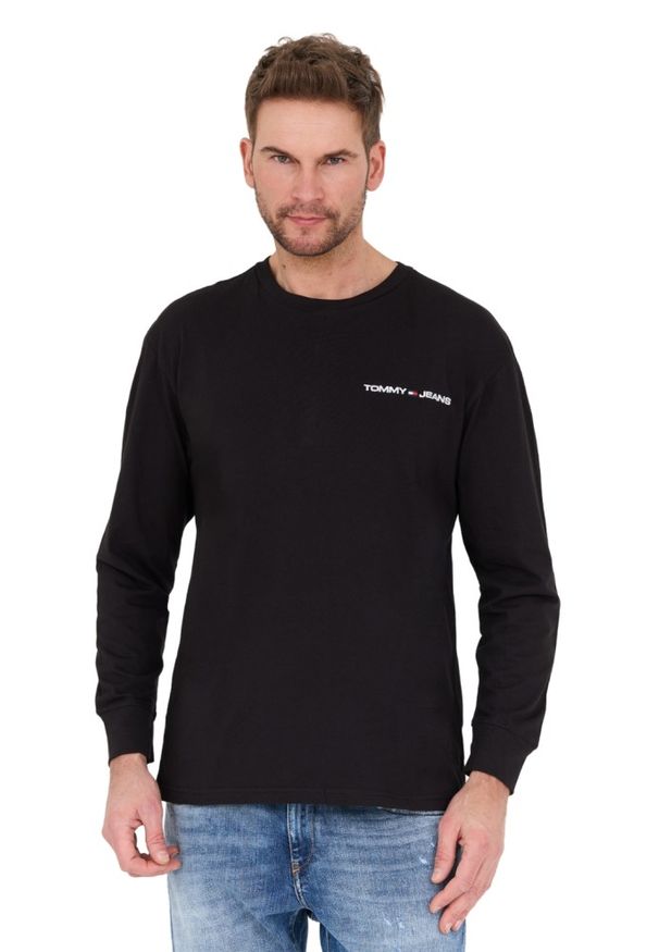 Tommy Jeans - TOMMY JEANS Czarny longsleeve. Kolor: czarny. Długość rękawa: długi rękaw