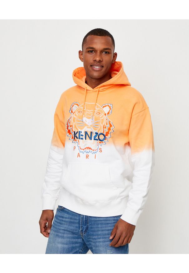 Kenzo - KENZO - Pomarańczowa gradientowa bluza z tygrysem. Typ kołnierza: kaptur. Kolor: biały. Materiał: bawełna. Wzór: gradientowy. Sezon: lato
