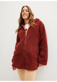 bonprix - Bluza rozpinana z polaru baranka, z rozcięciami po bokach. Kolor: brązowy. Materiał: polar