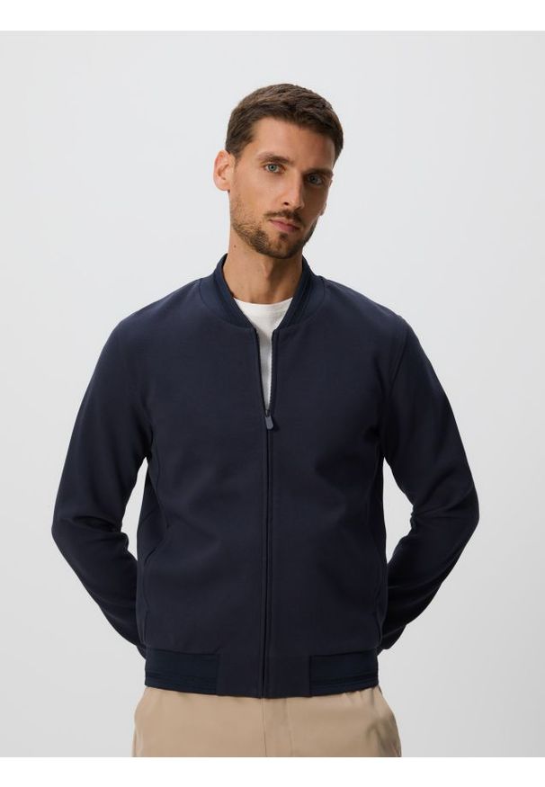 Reserved - Bluza bomberka - szary. Kolor: szary. Materiał: dzianina, bawełna