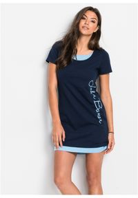 bonprix - Sukienka shirtowa z nadrukiem, krótki rękaw. Kolor: niebieski. Długość rękawa: krótki rękaw. Wzór: nadruk