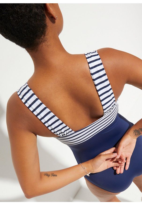 bonprix - Kostium kąpielowy, średni stopień modelowania sylwetki, na szerokich ramiączkach. Kolor: niebieski. Materiał: materiał