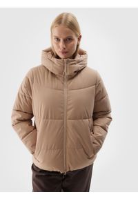 4f - 4F Kurtka puchowa z wypełnieniem syntetycznym damska - beżowa XL. Okazja: na co dzień. Kolor: beżowy. Materiał: syntetyk, puch. Długość: długie. Wzór: gładki. Sezon: zima. Styl: casual, klasyczny, sportowy #1
