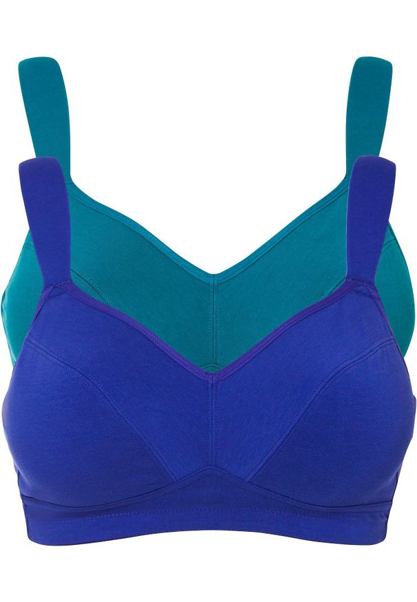bonprix - Biustonosz bez fiszbinów z bawełną organiczną (2 szt.). Kolor: niebieski. Materiał: bawełna