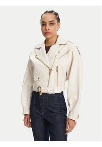 Just Cavalli Kurtka skórzana 78PAVP05 Biały Loose Fit. Kolor: biały. Materiał: skóra