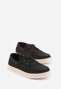 Born2be - Czarne Półbuty Ozdobione Plecionką i Wiązaniem Ariemare. Okazja: na co dzień. Kolor: czarny. Materiał: jeans. Wzór: aplikacja. Styl: klasyczny, casual, elegancki #6