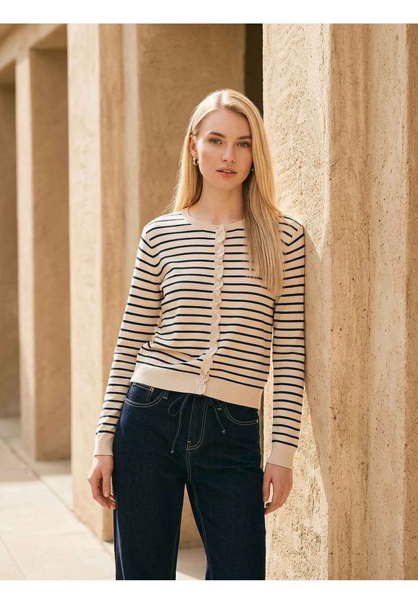 Sinsay - Wiskozowy kardigan w paski - wielobarwny. Materiał: wiskoza. Wzór: paski