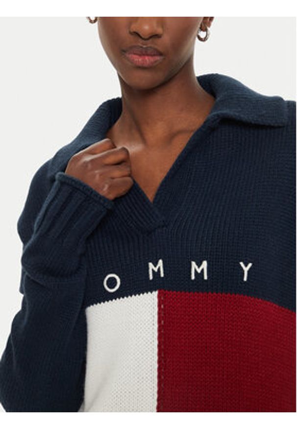Tommy Jeans Sweter Flag Rugby DW0DW18677 Granatowy Relaxed Fit. Kolor: niebieski. Materiał: syntetyk