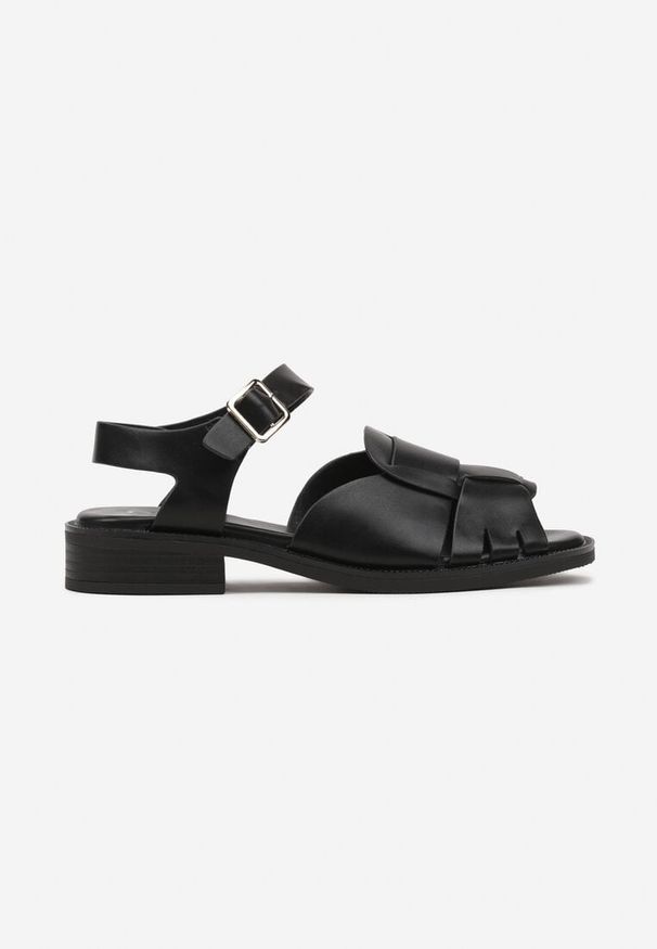 Renee - Czarne Eleganckie Sandały Zapinane na Sprzączkę przy Pasku Florexia. Okazja: na spacer. Nosek buta: otwarty. Zapięcie: pasek. Kolor: czarny. Obcas: na obcasie. Styl: elegancki. Wysokość obcasa: średni