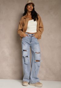 Renee - Niebieskie Jeansy High Waist Wide Leg z Ozdobnymi Przetarciami i Dziurami Elintyse. Stan: podwyższony. Kolor: niebieski. Styl: klasyczny #5