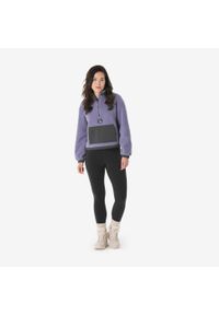 quechua - Polar turystyczny damski MH100. Typ kołnierza: kołnierzyk stójkowy. Kolor: szary, fioletowy, wielokolorowy. Materiał: poliester, poliamid, materiał, elastan. Sezon: jesień, wiosna. Sport: turystyka piesza #2