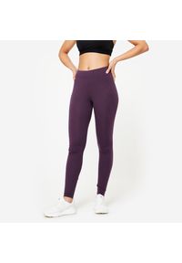 DOMYOS - Legginsy fitness damskie Domyos slim. Kolor: fioletowy. Materiał: materiał, bawełna, elastan. Długość: długie. Sport: fitness