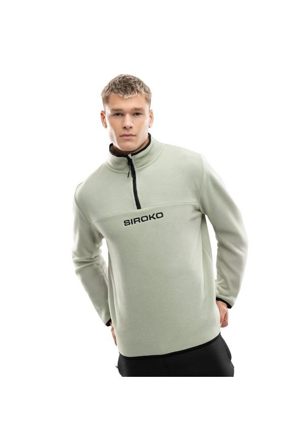 SIROKO - Męska bluza z grubego polaru Sporty zimowe Siroko Myoko. Kolor: zielony. Materiał: polar. Sezon: zima