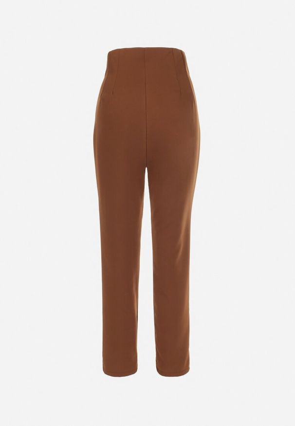 Born2be - Ciemnobrązowe Spodnie Cygaretki High Waist Caphe. Okazja: na co dzień. Stan: podwyższony. Kolor: brązowy. Styl: casual, elegancki