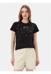 Karl Lagerfeld - KARL LAGERFELD T-Shirt A2W17120 Czarny Regular Fit. Typ kołnierza: dekolt w karo. Kolor: czarny. Materiał: bawełna