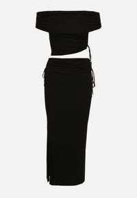 Born2be - Czarny Bawełniany Komplet Bluzka Hiszpanka i Spódnica Maxi z Rozcięciem Aucila. Kolor: czarny. Materiał: bawełna #3