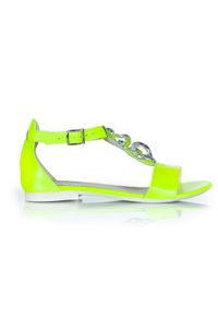 Zapato - sandałki z łańcuszkiem - skóra naturalna - model 372 - kolor żółty neon (38). Kolor: żółty. Materiał: skóra. Wzór: nadruk, gładki, kwiaty. Sezon: lato. Obcas: na płaskiej podeszwie. Styl: klasyczny, elegancki #4