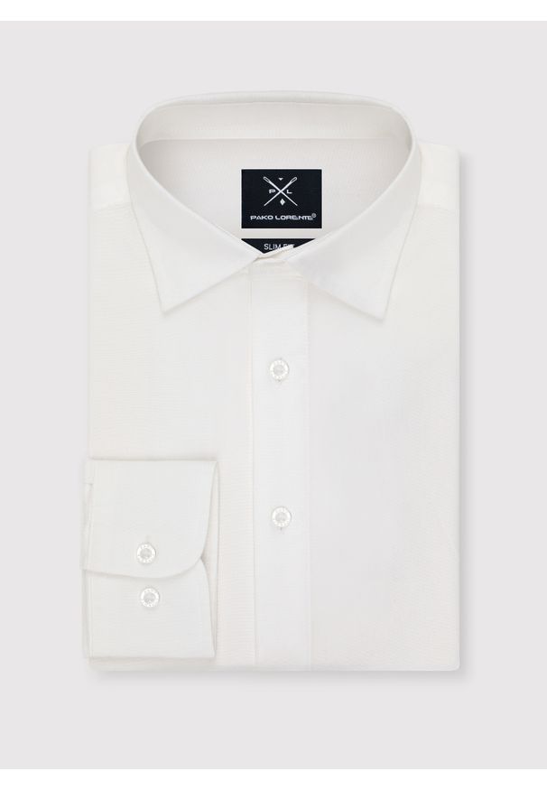 Pako Lorente - PAKO LORENTE – Biała bawełniana koszula męska. Kolor: niebieski, biały. Materiał: bawełna. Długość rękawa: długi rękaw. Długość: długie. Styl: elegancki