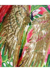 MYSTIQUE BEACH - Tunika maxi Tropics ozdobiona motywem flaminga. Kolor: zielony. Długość: do kostek. Wzór: aplikacja #5