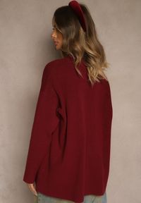 Renee - Bordowy Kardigan z Kaszmirem o Prostym Kroju Bez Zapięć z Kieszeniami Zaisa. Kolor: czerwony. Materiał: kaszmir. Styl: elegancki #3