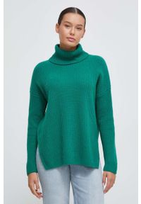United Colors of Benetton sweter wełniany damski kolor zielony lekki z golfem. Typ kołnierza: golf. Kolor: zielony. Materiał: wełna. Długość rękawa: długi rękaw. Długość: długie #5