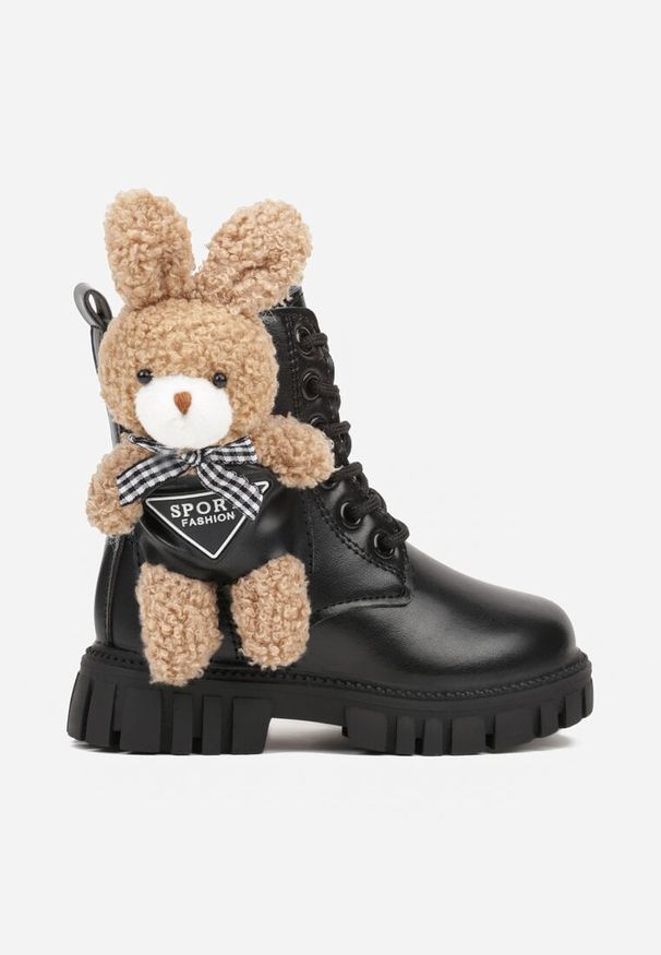 Born2be - Czarne Botki Typu Workery z Królikiem 3D Zozrise. Okazja: na co dzień. Kolor: czarny. Materiał: jeans. Styl: casual