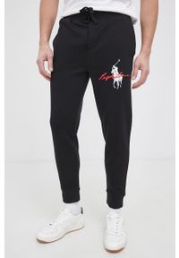 Polo Ralph Lauren Spodnie męskie kolor czarny z nadrukiem. Kolor: czarny. Wzór: nadruk