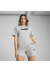 Puma - Damska luźna koszulka Essentials z logo No.1 PUMA Light Gray Heather. Kolor: czarny, szary, wielokolorowy. Materiał: guma. Wzór: nadruk. Sport: fitness