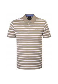 Koszulka Polo - Męska - Pako Jeans - Beżowa w Biały Prążek. Okazja: na co dzień. Typ kołnierza: polo. Kolor: wielokolorowy, beżowy, brązowy. Materiał: bawełna. Wzór: paski, prążki. Styl: casual