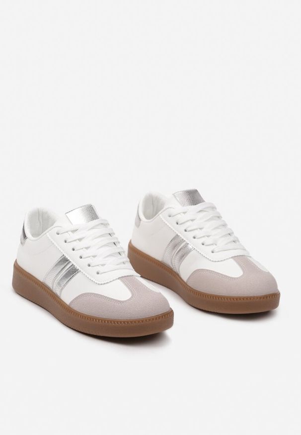 Born2be - Biało-Srebrne Sneakersy Tenisówki na Kauczukowej Podeszwie Alleia. Kolor: biały. Materiał: kauczuk