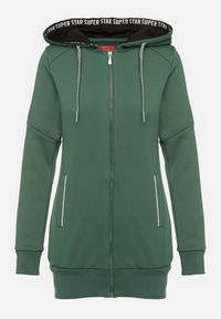 Born2be - Zielona Bluza z Kapturem o Dłuższym Fasonie Lindira. Typ kołnierza: kaptur. Kolor: zielony. Materiał: dzianina. Długość: długie #3