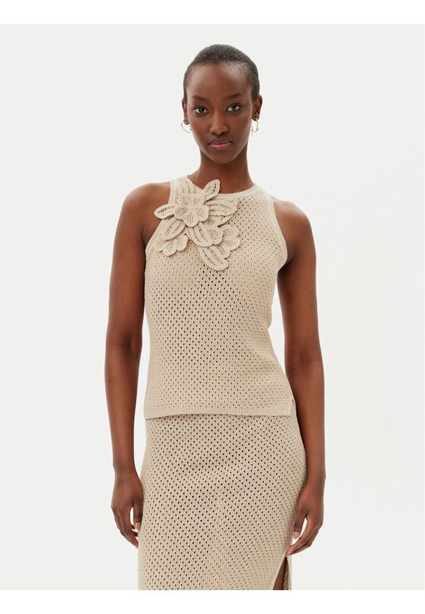 Marella Top Arak1 2513361112 Beżowy Slim Fit. Kolor: beżowy. Materiał: bawełna