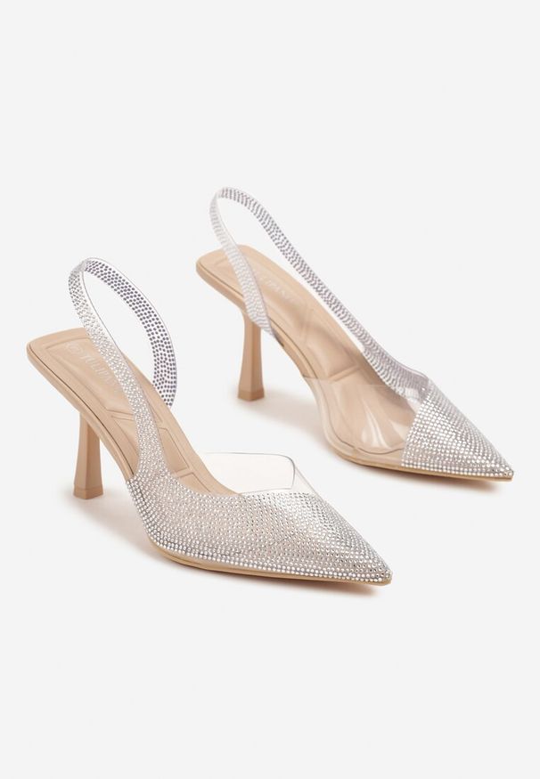 Renee - Beżowe Transparentne Sandały Slingback z Cyrkoniami Harilssa. Okazja: na imprezę. Kolor: beżowy