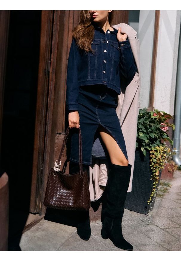 Sinsay - Spódnica jeansowa midi - niebieski. Kolor: niebieski. Materiał: jeans