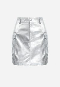 Born2be - Srebrna Spódnica Mini z Kieszeniami Cargo z Imitacji Skóry Kerris. Kolor: srebrny. Materiał: skóra #4