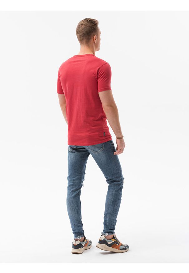 Ombre Clothing - T-shirt męski z nadrukiem S1434 V-23C - czerwony - XXL. Kolor: czerwony. Materiał: bawełna. Wzór: nadruk. Styl: klasyczny