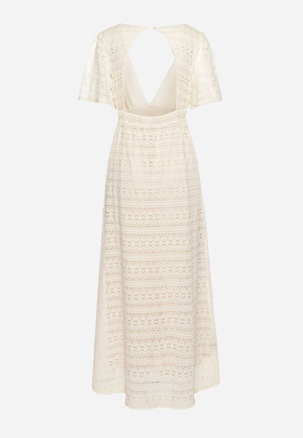 Born2be - Jasnobeżowa Koronkowa Sukienka Maxi z Gumką w Pasie Umisse. Kolor: beżowy. Materiał: koronka. Długość: maxi