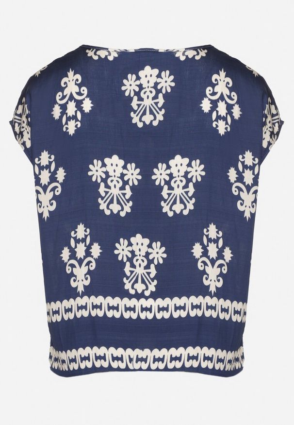 Born2be - Niebieska Bluzka z Wiskozy we Wzór w Stylu Boho Lunaseia. Okazja: na co dzień. Kolor: niebieski. Materiał: wiskoza. Styl: boho