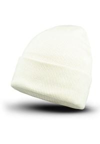 Czapka Zimowa Kremowa Beanie, Odwijana, Męska -EM Men's Accessories- Jednokolorowa. Kolor: brązowy, beżowy, wielokolorowy. Materiał: akryl. Sezon: zima #1