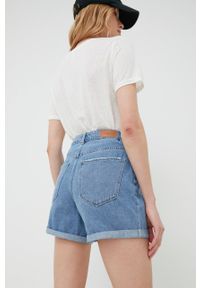 Vero Moda szorty jeansowe damskie gładkie high waist. Stan: podwyższony. Kolor: niebieski. Materiał: jeans. Wzór: gładki #3
