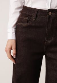 Born2be - Brązowe Jeansy z Szerokimi Nogawkami z Bawełną Zidula. Okazja: na co dzień. Kolor: brązowy. Styl: casual #8
