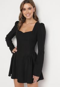 Born2be - Czarna Koktajlowa Sukienka o Rozkloszowanym Kroju z Falbankami i Gorsetem Farian. Typ kołnierza: kołnierz z falbankami, dekolt gorset. Kolor: czarny. Długość rękawa: długi rękaw. Typ sukienki: gorsetowe. Styl: wizytowy #2