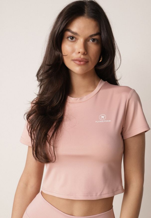 Born2be - Różowy Krótki T-shirt w Stylu Basic z Minimalistycznym Nadrukiem Orithana. Okazja: na co dzień. Kolor: różowy. Materiał: jeans. Długość: krótkie. Wzór: nadruk. Styl: sportowy, casual