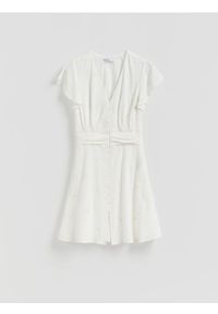 Reserved - Sukienka mini w kwiaty - złamana biel. Materiał: bawełna, tkanina. Wzór: kwiaty. Długość: mini