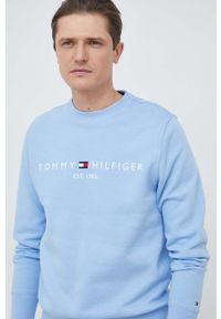 TOMMY HILFIGER - Tommy Hilfiger bluza męska kolor niebieski z nadrukiem. Kolor: niebieski. Materiał: bawełna. Wzór: nadruk #1