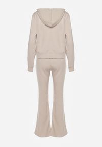 Renee - Beżowy Komplet Dresowy z Bawełny Spodnie Dzwony i Rozpinana Bluza z Kapturem Auim. Kolor: beżowy. Materiał: bawełna, dresówka #4