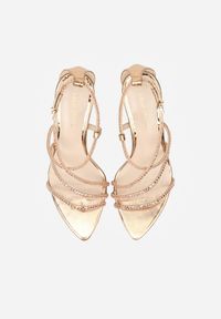 Renee - Szampańskie Sandały na Szpilce z Cyrkoniowymi Paskami Evirane. Zapięcie: pasek. Kolor: złoty. Materiał: jeans. Wzór: aplikacja. Sezon: lato. Obcas: na szpilce. Styl: klasyczny, elegancki #7