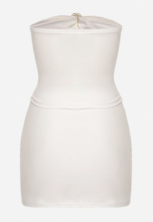 Born2be - Biały Komplet z Wiskozą Zdobiony Klamrami Top Bez Rękawów i Spódnica Mirasenia. Kolor: biały. Materiał: wiskoza. Wzór: aplikacja