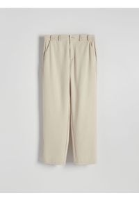 Reserved - Dzianinowe spodnie wide leg - kremowy. Kolor: kremowy. Materiał: dzianina