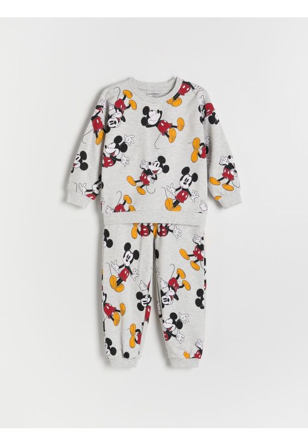 Reserved - Bawełniany komplet Mickey Mouse - jasnoszary. Kolor: szary. Materiał: bawełna. Wzór: motyw z bajki